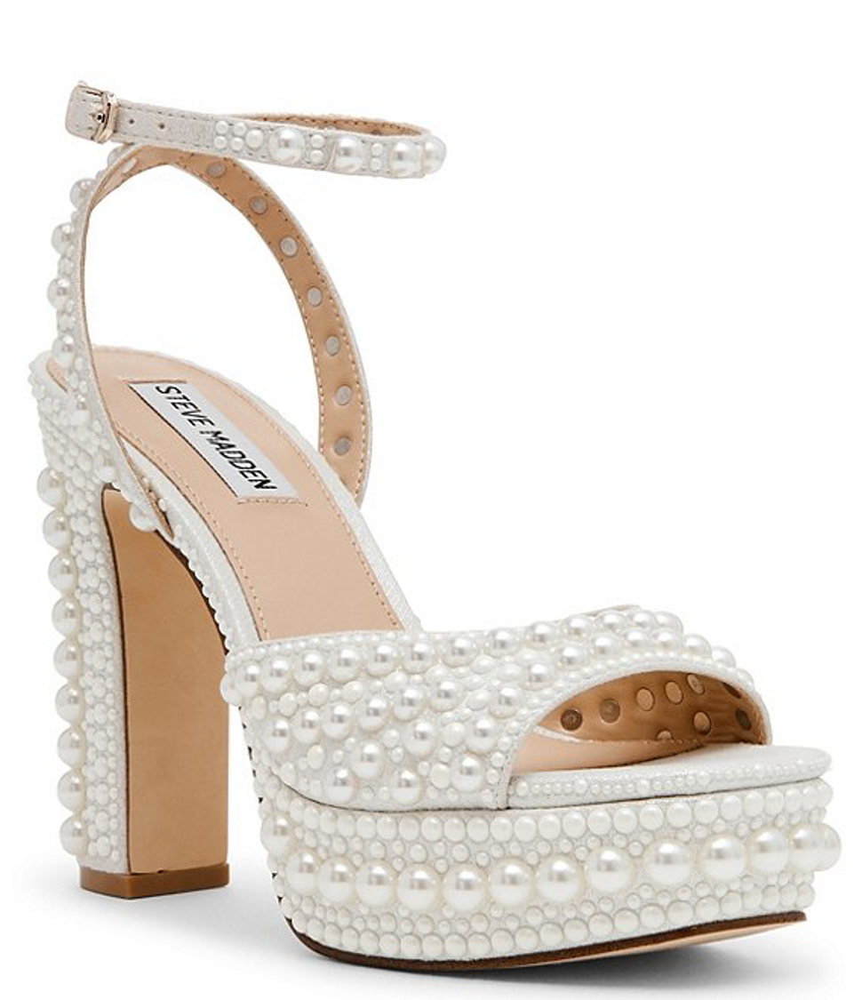 Assured Pearl Embellished Ankle Strap Block Heel Platform Sandals