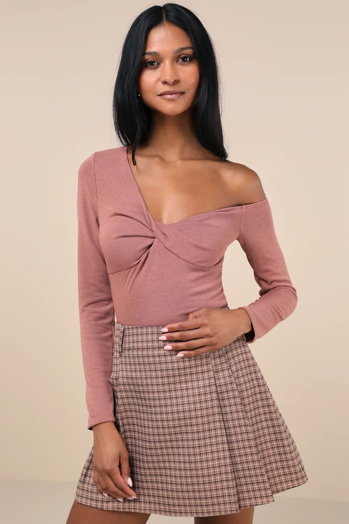 Simplicity Rusty Rose One-Shoulder Sweater Top