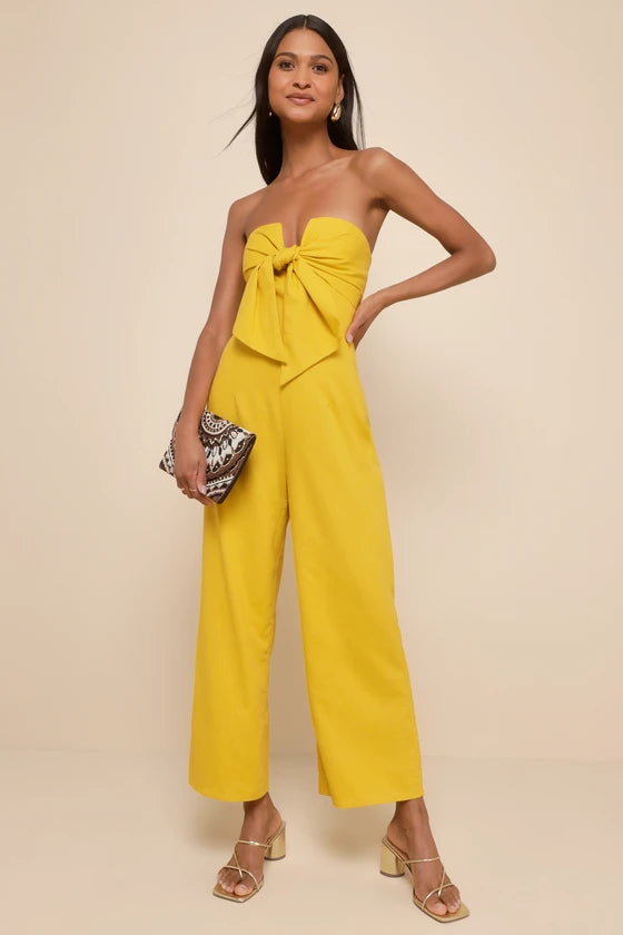 Sunshine Aura Tie-Front Strapless Jumpsuit
