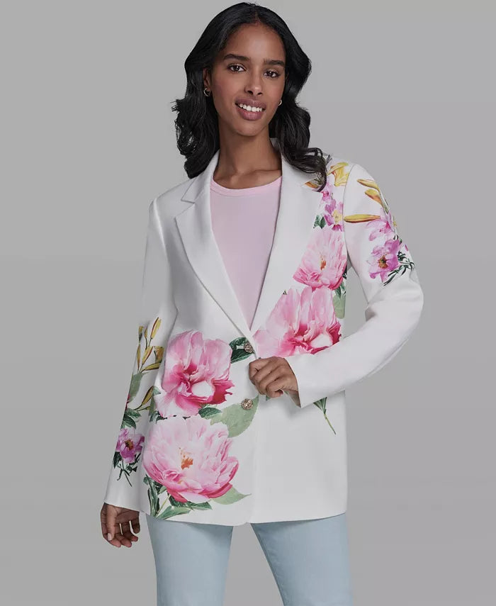 Women's Placed Floral Printed Collared Blazer
